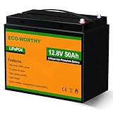 ECO-WORTHY 12V 50Ah LiFePO4 Akku Lithiumbatterie wiederaufladbar mit 3000-15000 Zyklen und BMS-Schutz für Wohnmobile, Boote, Solaranlagen, Windanlagen, industrielle Anwendungen & Rollstuhl