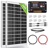 ECO-WORTHY 240 Watt Solarpanel kit Off-Grid System: 2 Stück 120W monokristalline Solarmodule mit 30A LCD Laderegler + 5m Solarkabel + Montageklammern für Wohnmobil, Camping